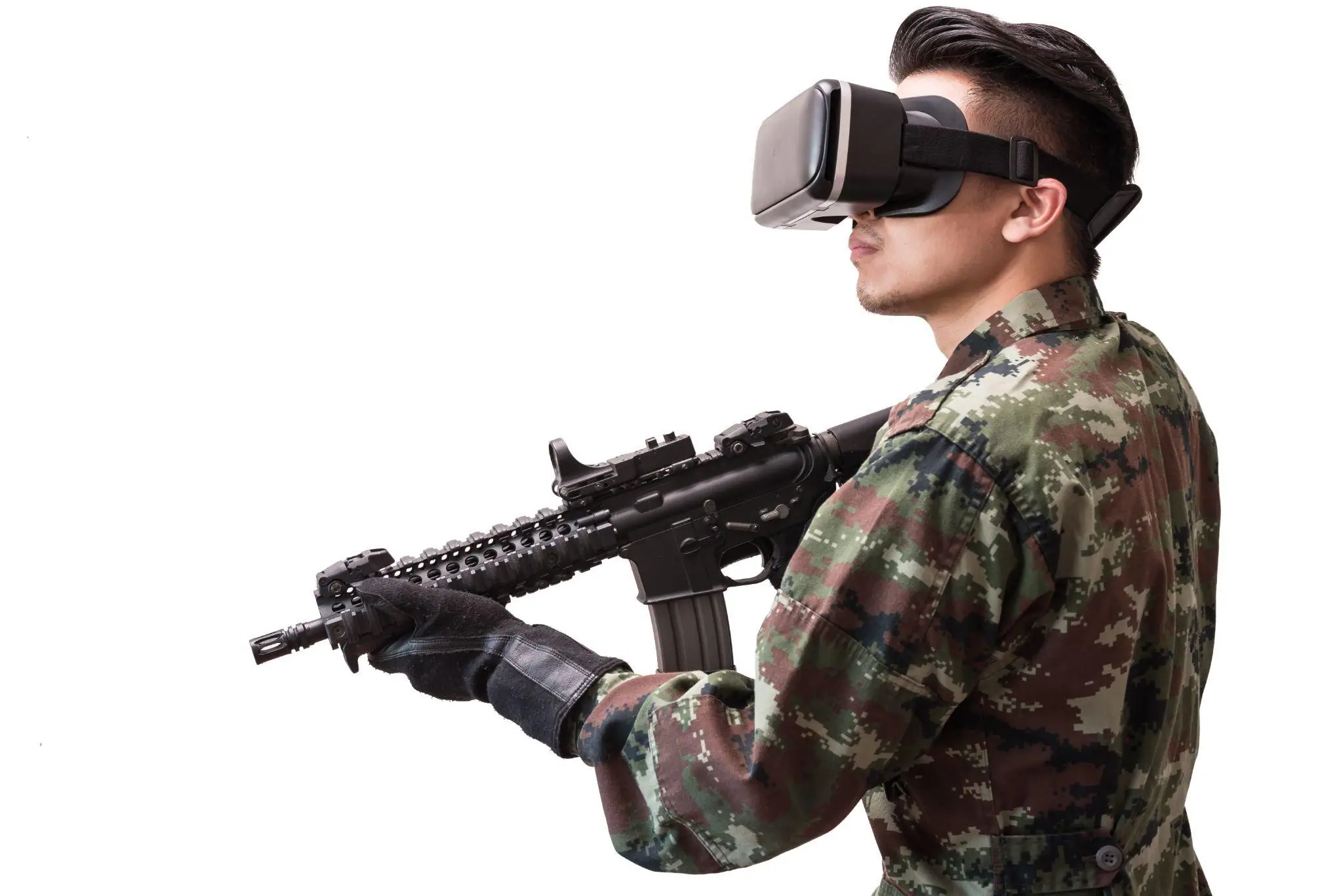 Fire-arm Image Soldier practicing infantry weapon simulator in a simulation
